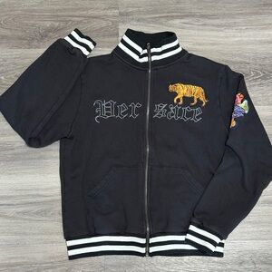 Versace Vintage Varsity Jacket Tiger Guitar Embroidery Womens Size XL Black